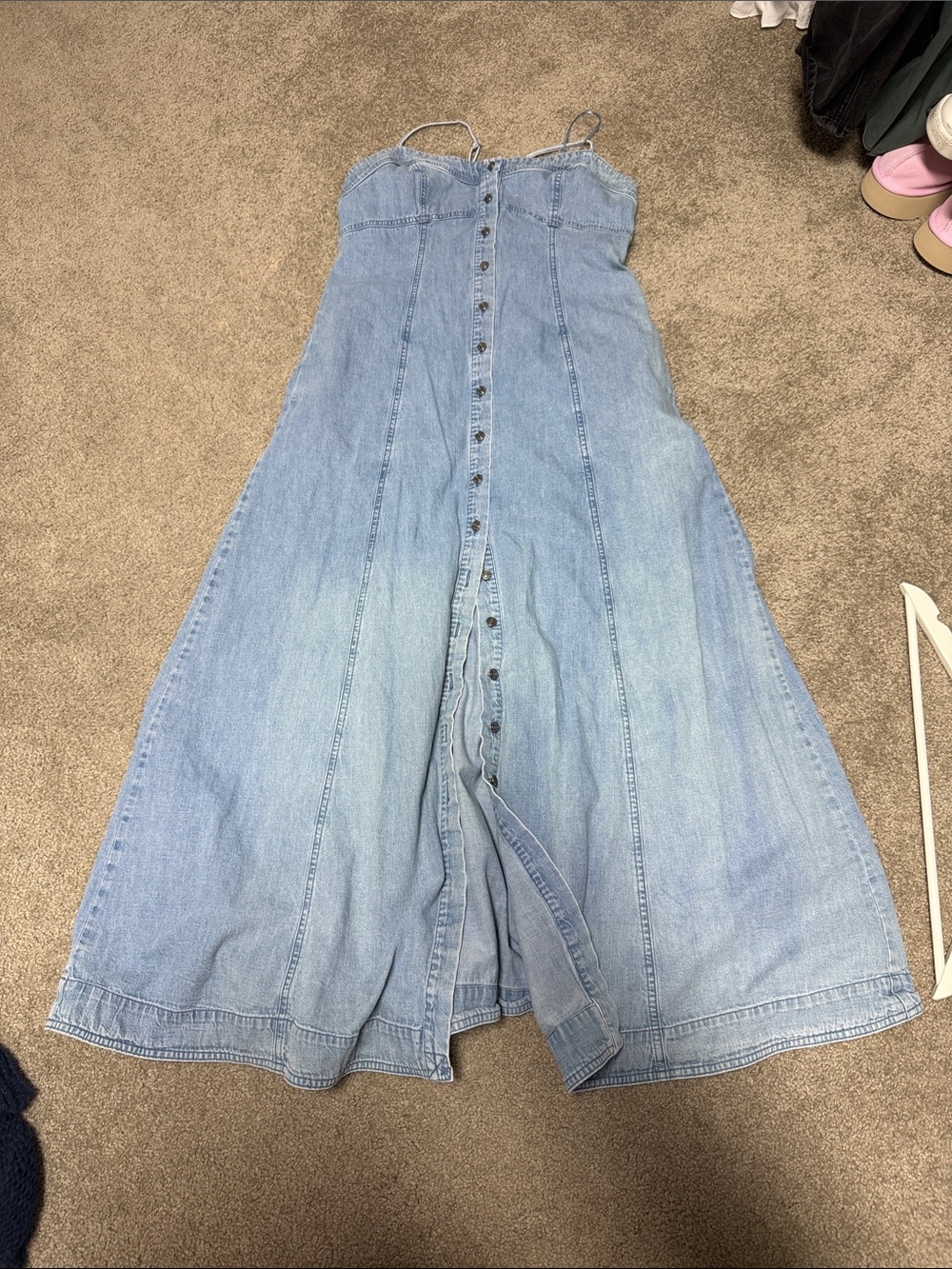 Free People Light Blue Denim Button-Front Maxi Dress